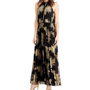MSK metallic-print pleated blouson gown